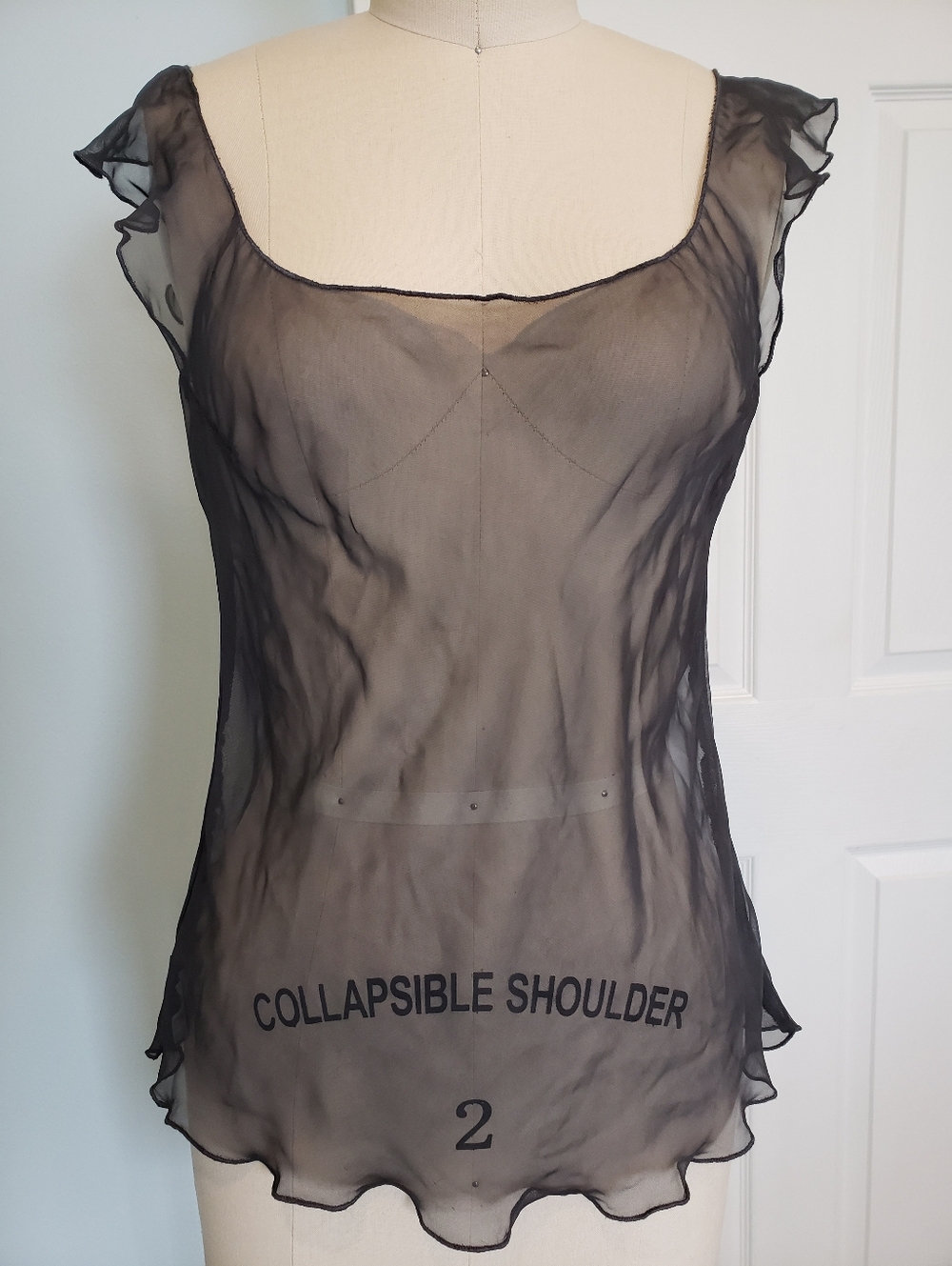 NWOT Sheer Black Ruffled Cap Sleeve Top, S